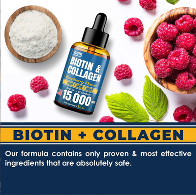 OEM Oral Liquid Biotin Collagen สำหรับการเจริญเติบโตของเส้นผมและสุขภาพผิว Drops Liquid Collagen And Biotin
