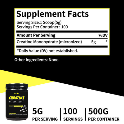 OEM ผลิตภัณฑ์เสริมอาหารครีเอทีนโมโนไฮเดรต 500g เวย์ครีเอทีนโมโนไฮเดรตผง