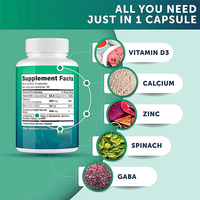 0.5g / Capsules OEM Height Growth Capsules เสริมความแข็งแรงของกระดูกด้วยแคลเซียม